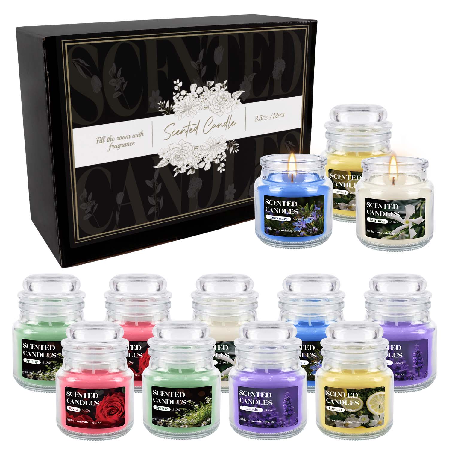 Home Fragrance Options - 12 velas aromáticas giratorias con tapa